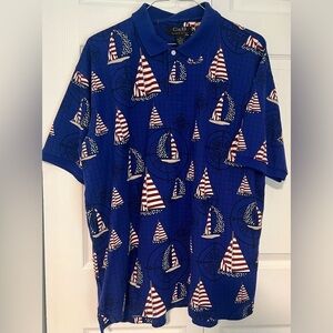 Men's C&B Sport American Flag Sailboat Short Sleeved Polo